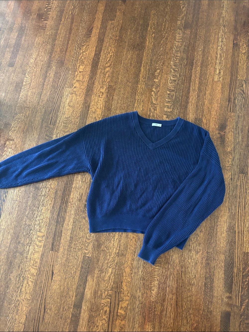 TNA Navy Blue V-Neck Ribbed Sweater